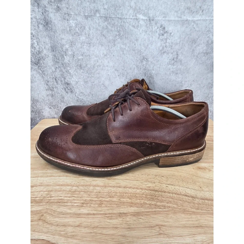 ECCO Kenton Derby Shoes Mens 12 EU 46 Brown Suede Leather Wingtip Oxford Comfort